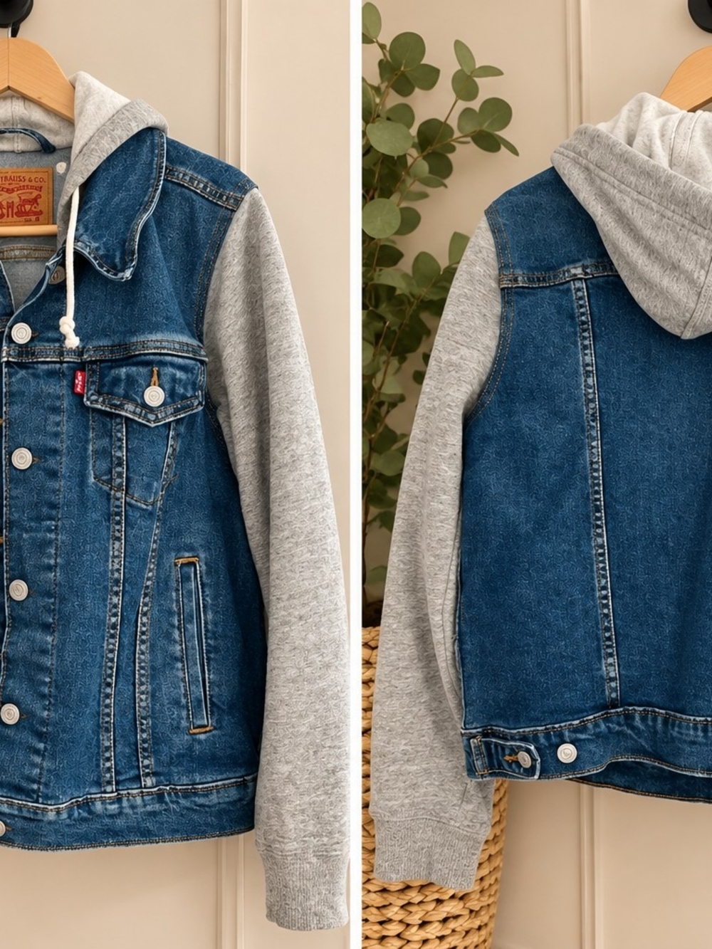 Levi's Kids Blue Denim Jacket with Gray Hood & Sleeves